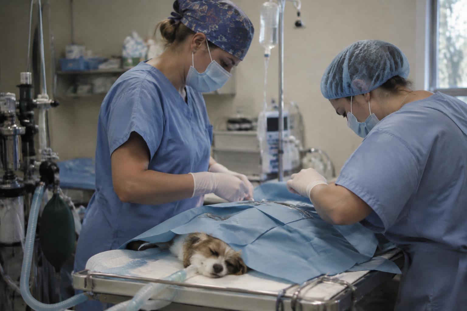 Imagen ilustrativa generada con IA de un perro en un quirófano veterinario